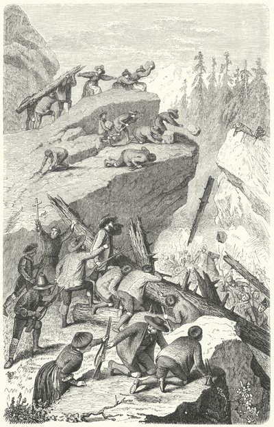 Tiroler Rebellen kämpfen gegen die französische Armee in der Schlacht von der Sachsenklemme von Heinrich Leutemann