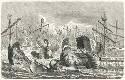 Sieg der römischen Flotte über die Karthager in der Schlacht bei den Ägaten, 241 v. Chr. (Stich) von Heinrich Leutemann