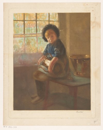 Mädchen, das eine Kupferkanne poliert von Heinrich M. Krabbé (signed by artist)