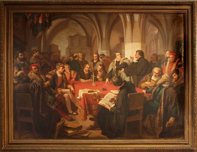 Religionsgespräch im Marburger Schloss 1869 mit Rahmen von Heinrich Stürzl