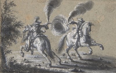 Zwei Reiter schießen aufeinander, 1600-1677 von Heinrich Werdmuller