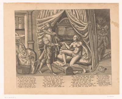 Allegorie eines Mannes, der eine Frau in einen Keuschheitsgürtel sperrt von Heinrich Wirich