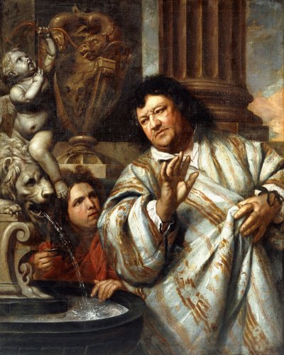 Porträt von Admiral Cornelius Tromp und einem Begleiter neben einem Brunnen von Heironymous Van Orley