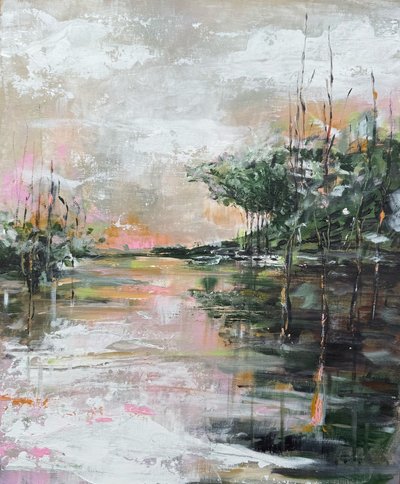 Rosa Himmel Wasserszene von Helena Ryhle