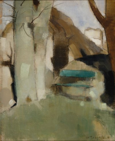 Schatten an der Wand II (grüne Bank) von Helene Schjerfbeck