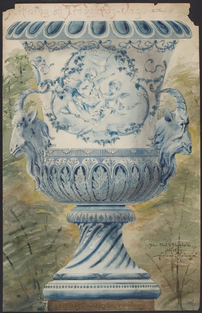 Große blaue Urne mit zwei Ziegenköpfen von Helmer Osslund