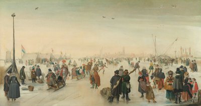 Genießen des Eises in der Nähe einer Stadt von Hendrick Avercamp
