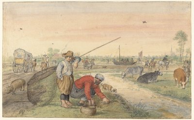 Landschaft mit zwei Aalfischern an einem Graben von Hendrick Avercamp