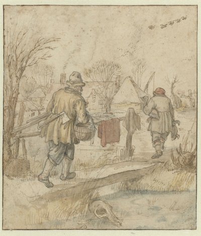 Rückkehr der Entenjäger / verso: Skizzen von Schiffen und einem Mann in Winterkleidung von Hendrick Avercamp