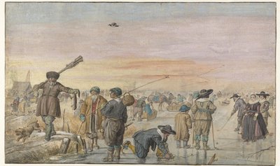 Winterszene auf dem Eis, mit einem Jäger, der einen Otter zeigt von Hendrick Avercamp