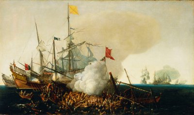 Spanische Kriegsschiffe im Kampf mit Barbaresken-Korsaren von Hendrick Cornelisz Vroom