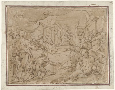 Phaëton bittet Apollo um den Sonnenwagen von Hendrick Goltzius (school of)