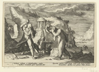 Deukalion und Pyrrha erschaffen eine neue Menschheit von Hendrick Goltzius (workshop of)