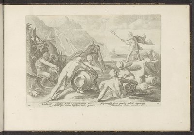 Neptun und die Flussgötter verursachen eine Sintflut von Hendrick Goltzius (workshop of)