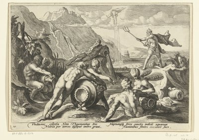 Neptun und die Flussgötter verursachen eine Sintflut von Hendrick Goltzius (workshop of)