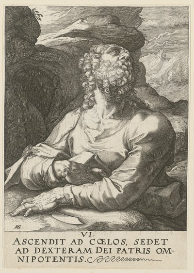 Bartholomäus, Blatt 6 der Folge "Christus, die zwölf Apostel und Paulus" von Hendrick Goltzius