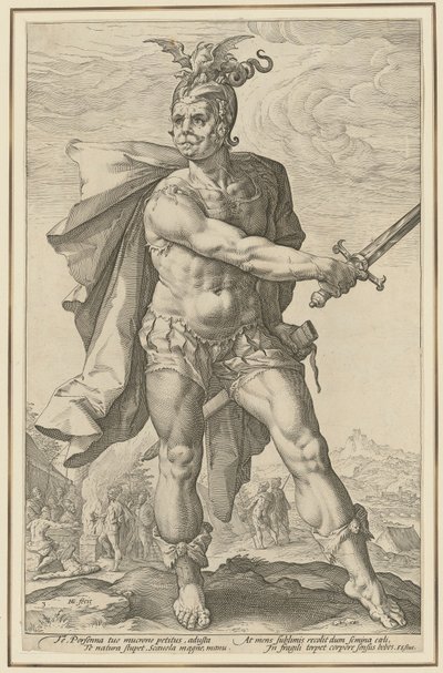 Mucius Scaevola, Blatt 3 der Folge "Römische Helden" von Hendrick Goltzius