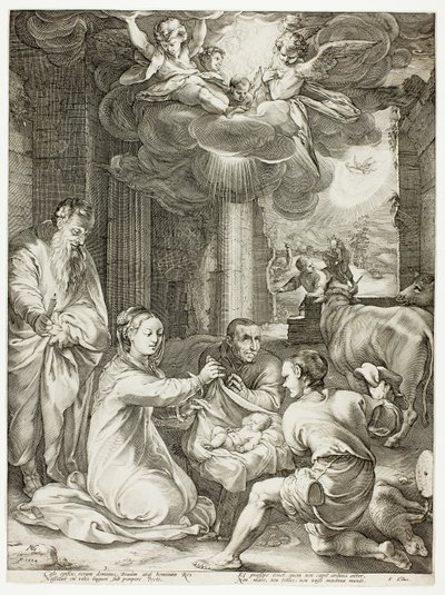 Die Anbetung der Hirten, Platte drei aus Die Geburt und das frühe Leben Christi von Hendrick Goltzius