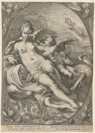 Venus und Cupido, Blatt 2 der Folge "Drei Göttinnen" von Hendrick Goltzius