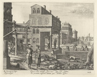 Stadtansicht mit der Anbetung der Hirten von Hendrick Hondius (I)