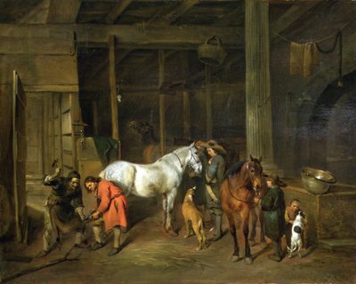 Interieur mit einem Hufschmied von Hendrick Verschuring