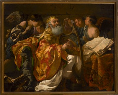 König David spielt Harfe inmitten von Engeln von Hendrick ter Brugghen