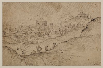 Landschaft mit Blick auf eine Stadt von Hendrick van Cleve