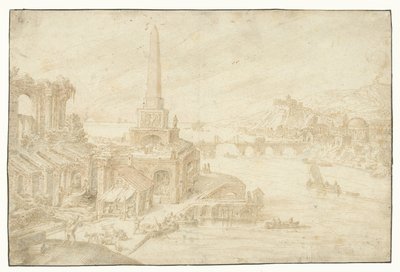 Obelisk neben Ruinen (Regionum, Rurium, Fundorumque) (Serientitel) von Hendrick van Cleve