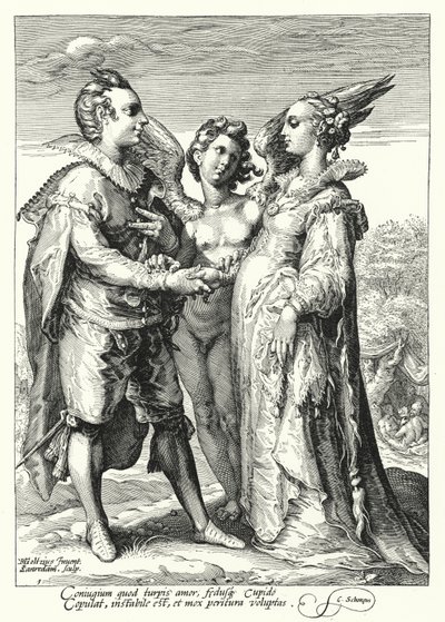 Heirat aus Liebe, vollzogen von Amor von Hendrik (after) Goltzius