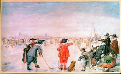 Golf auf dem Eis des Flusses Ijsel bei Kampen von Hendrik Avercamp
