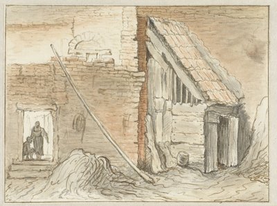 Scheune gebaut in der Ecke einer Mauer von Hendrik Chalon