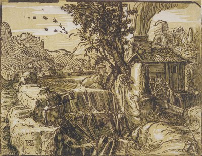 Landschaft mit Wasserfall von Hendrik Goltzius