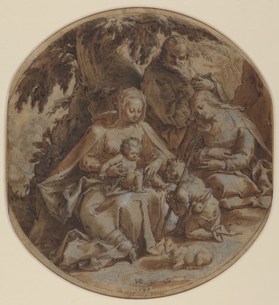 Die Heilige Familie mit der heiligen Elisabeth und dem heiligen Johannes dem Täufer von Hendrik Goltzius