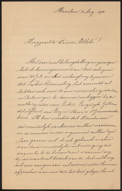 Brief an August Allebé von Hendrik Jacobus Scholten