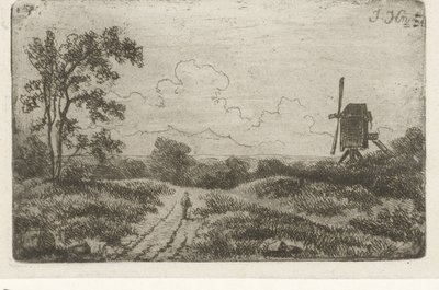 Figur auf einem Weg bei einer Mühle von Hendrik Jan Hein
