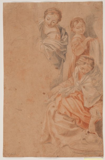 Drei Frauenfiguren. Studie nach Guido Renis Fresko in der Cappella dell