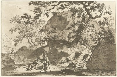Landschaft mit einem Fischer und einem ruhenden Mann (Zwölf Entwürfe für das Landschaftszeichnen) von Hendrik Meijer