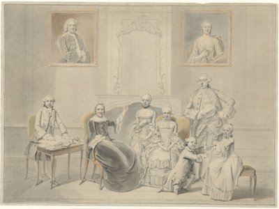Die Kinder von Pieter Cornelis Hasselaer und Clara Wendela Sautijn, deren Porträts an der Wand hängen, mit ihrer Großmutter Wendela Eleonora Reael von Hendrik Pothoven