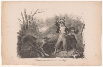 Kinder und ein Wolf im Wald von Hendrik Wilhelmus Last