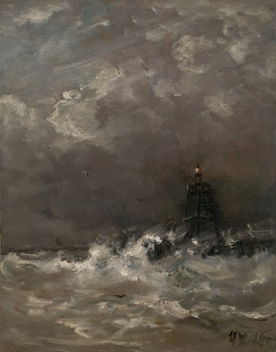 Leuchtturm in den brechenden Wellen von Hendrik Willem Mesdag (signed by artist)