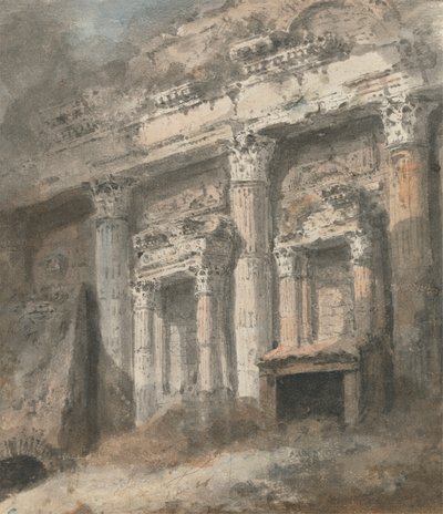Fassade eines zerstörten (?) römischen Tempels mit Säulen und Tür von Heneage Finch fourth Earl of Aylesford