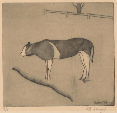 Kuh stehend am Ufer von Henk Henriët (signed by artist)