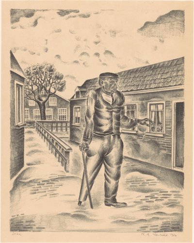 Mann mit Holzbein und Spazierstock von Henk Henriët (signed by artist)
