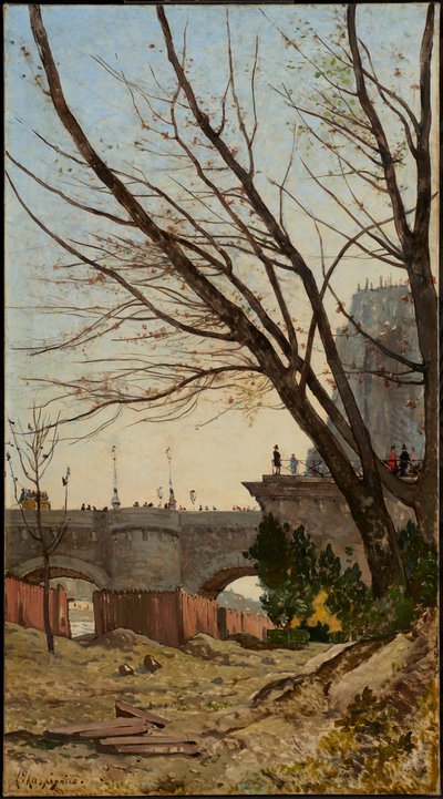 Ansicht der Pont Neuf und der Westspitze der Île de la Cité von den Ufern der Seine von Henri-Joseph Harpignies