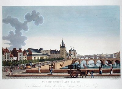 Ansicht des Blumenmarktes beim Palais de Justice, ca. 1816-20 (farbige Gravur) von Henri (after) Courvoisier Voisin