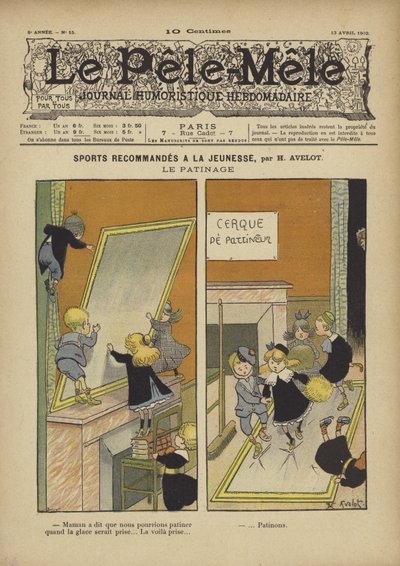 Sports recommandes a la jeunesse. Le patinage. Illustration für Le Pele-Mele, 1902 von Henri Avelot