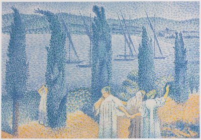 Die Promenade Landschaft mit Zypressen, La Promenade Paysage aux cyprès, 1897 von Henri Edmond Cross