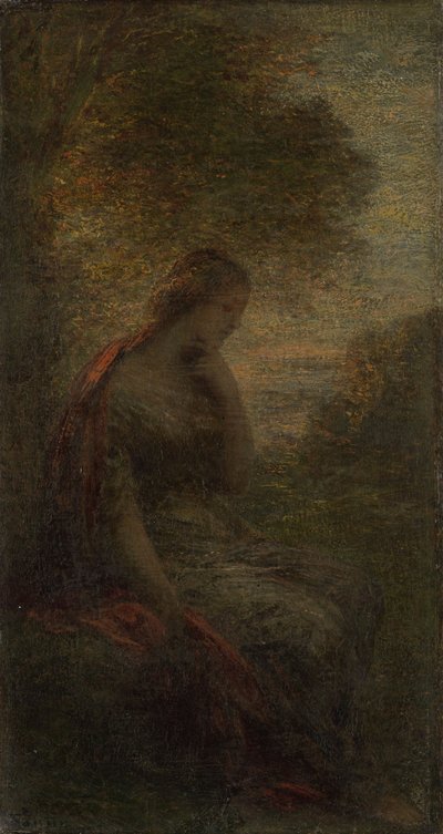 Junge Frau unter einem Baum bei Sonnenuntergang von Henri Fantin-Latour