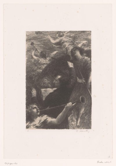 Berlioz dirigiert zwischen vier posauneblasenden Engeln, Tuba mirum spargens sonum, Leben und Werke von Hector Berlioz (Serientitel) von Ignace Henri Jean Fantin Latour