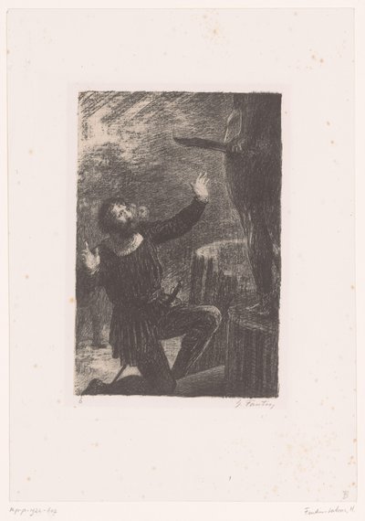 Cellini kniet vor seiner Bronzestatue von Perseus von Ignace Henri Jean Fantin Latour